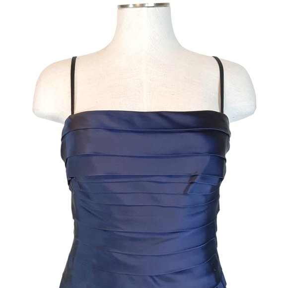 Calvin Klein Navy Satin Layered Cocktail Dress SZ 4 - Picture 2 of 13